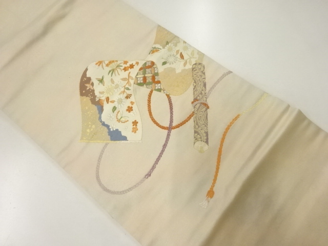 絵巻に花鳥模様織出し名古屋帯